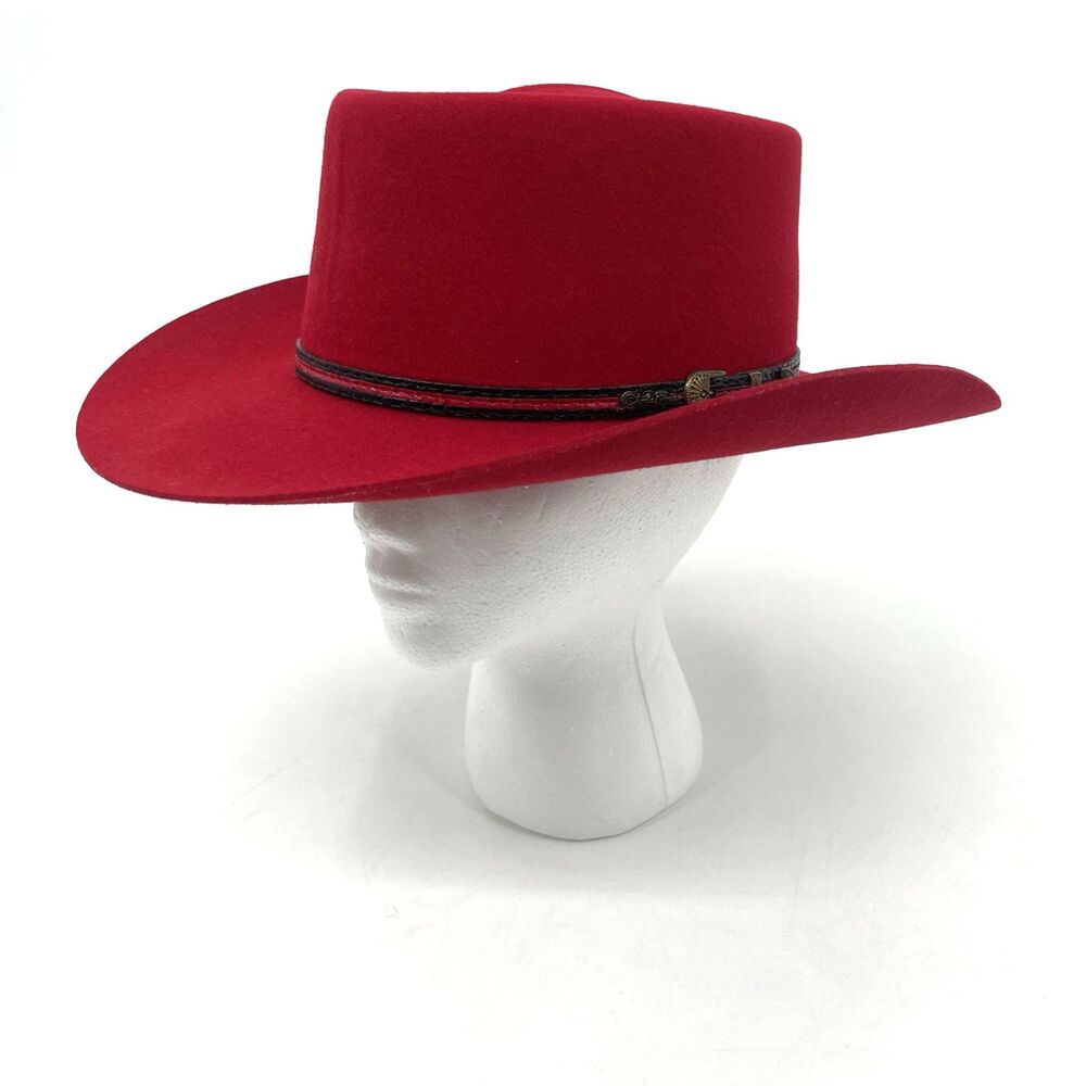 Vtg Charlie 1 Horse Red Wool Cowboy Hat Cowgirl 6-7/8 Western Flare Hatband Boho
